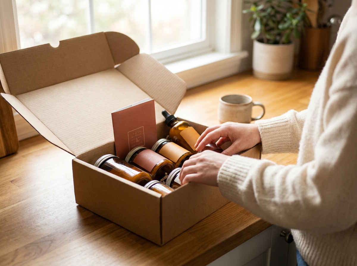 Sermorelin telehealth delivery package being opened at home